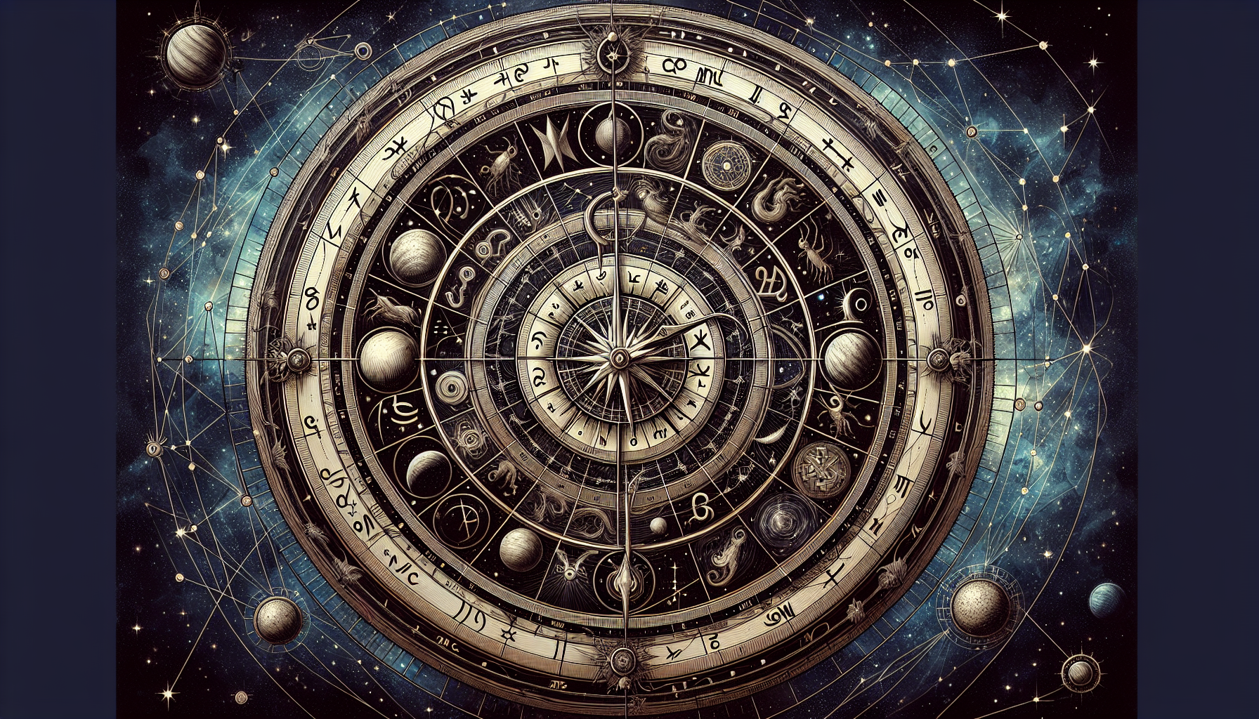 Artistic representation of a circular birth chart