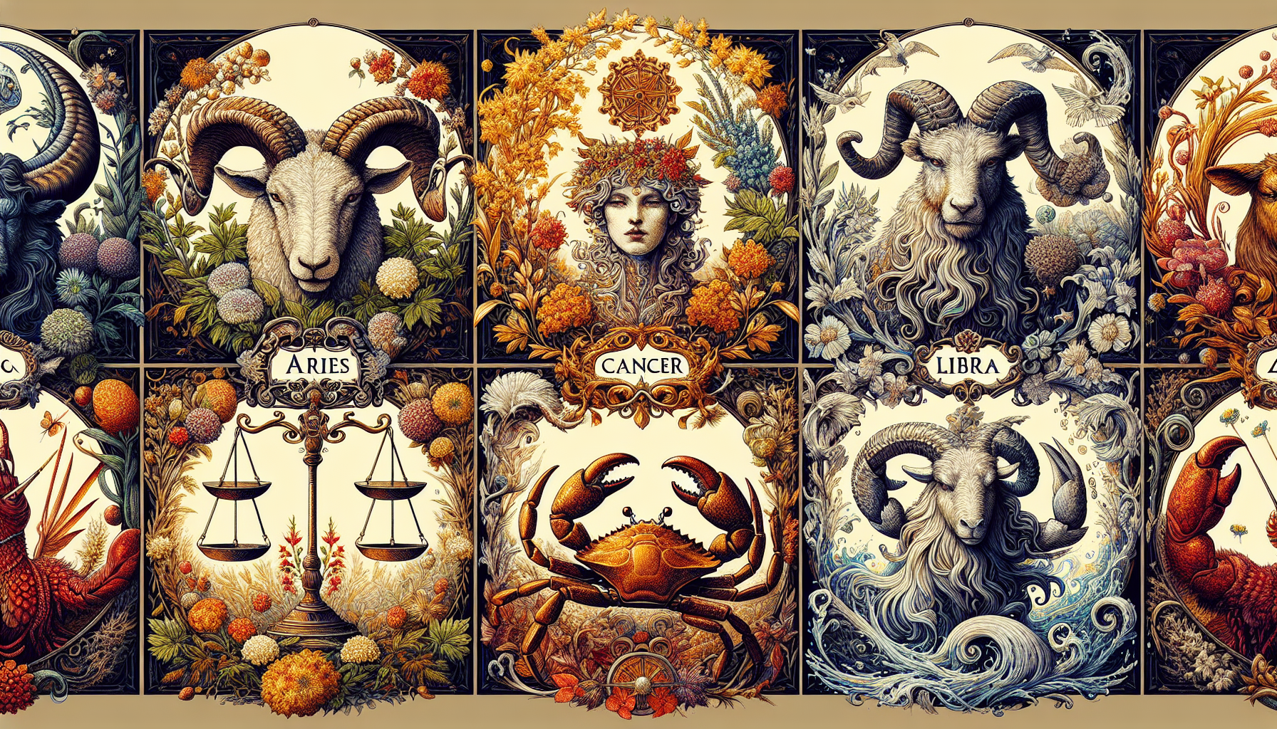 Illustration of cardinal zodiac signs