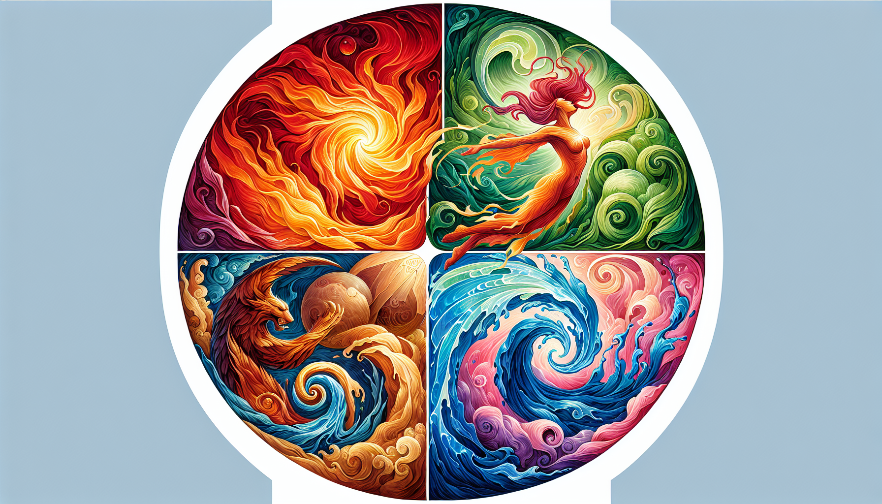 Artistic representation of the four elements in astrology