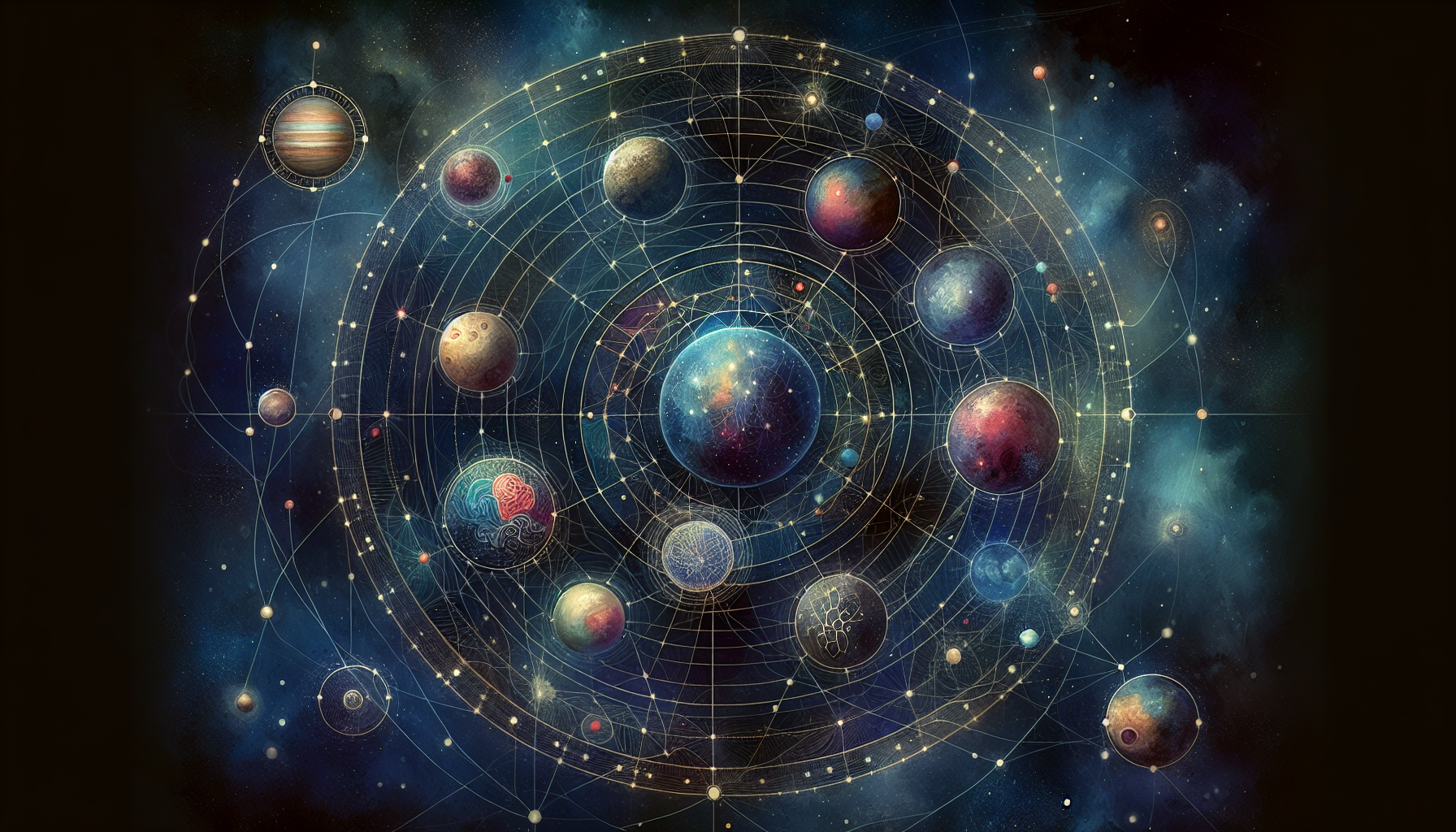 Artistic representation of planetary positions in a birth chart