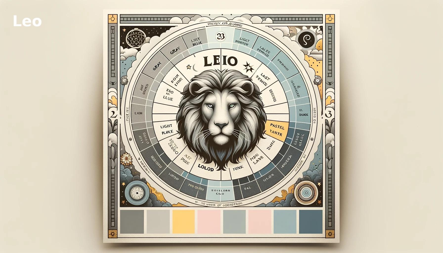 leo sign with its unlucky colour names around it