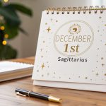 decorative desk calendar showing December 1st zodiac with Sagittarius