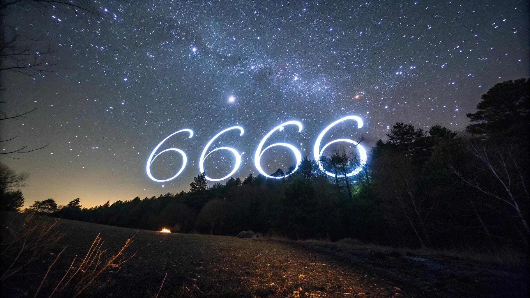 6666 天使数字在星星星座中发光，代表神圣的信息