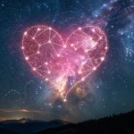 Una constelación en forma de corazón que brilla en las estrellas, simbolizando la compatibilidad sexual del zodiaco.