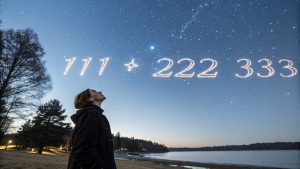 111, 222, and 333 appear as glowing lights, representing divine guidance and angel number meaning.