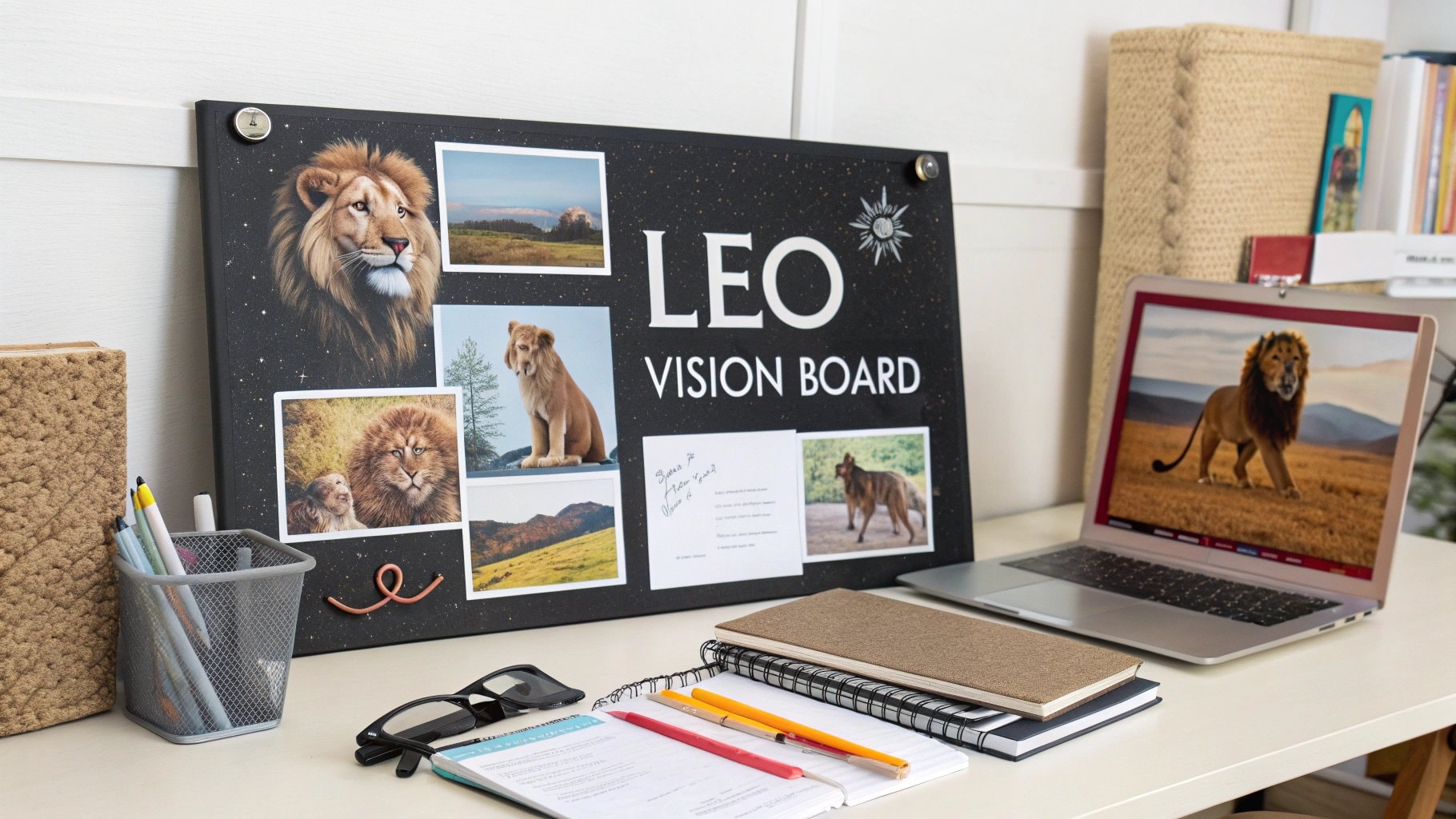 A Leo-themed vision board symbolizing career ambitions for the July 24th zodiac.