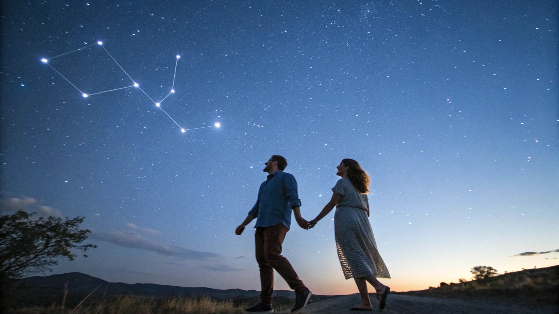 Um casal de mãos dadas representando amor e conexão cósmica para o zodíaco de 21 de julho.