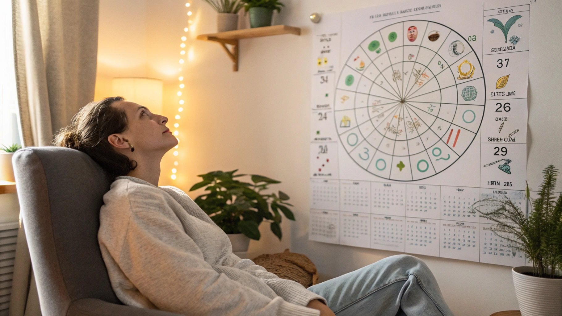 Woman using astrology for stress management and relaxation