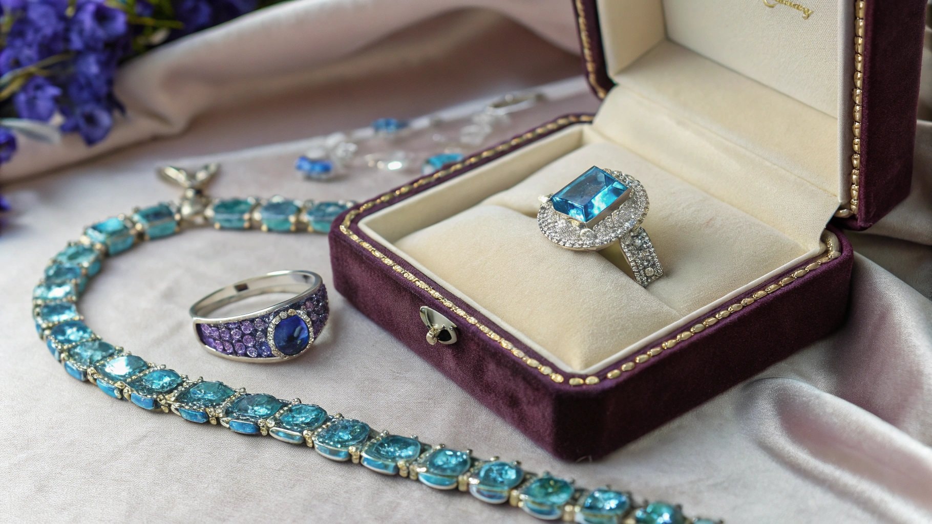 Turquoise, Tanzanite, and Blue Zircon gemstones highlighting December birthstone variety.