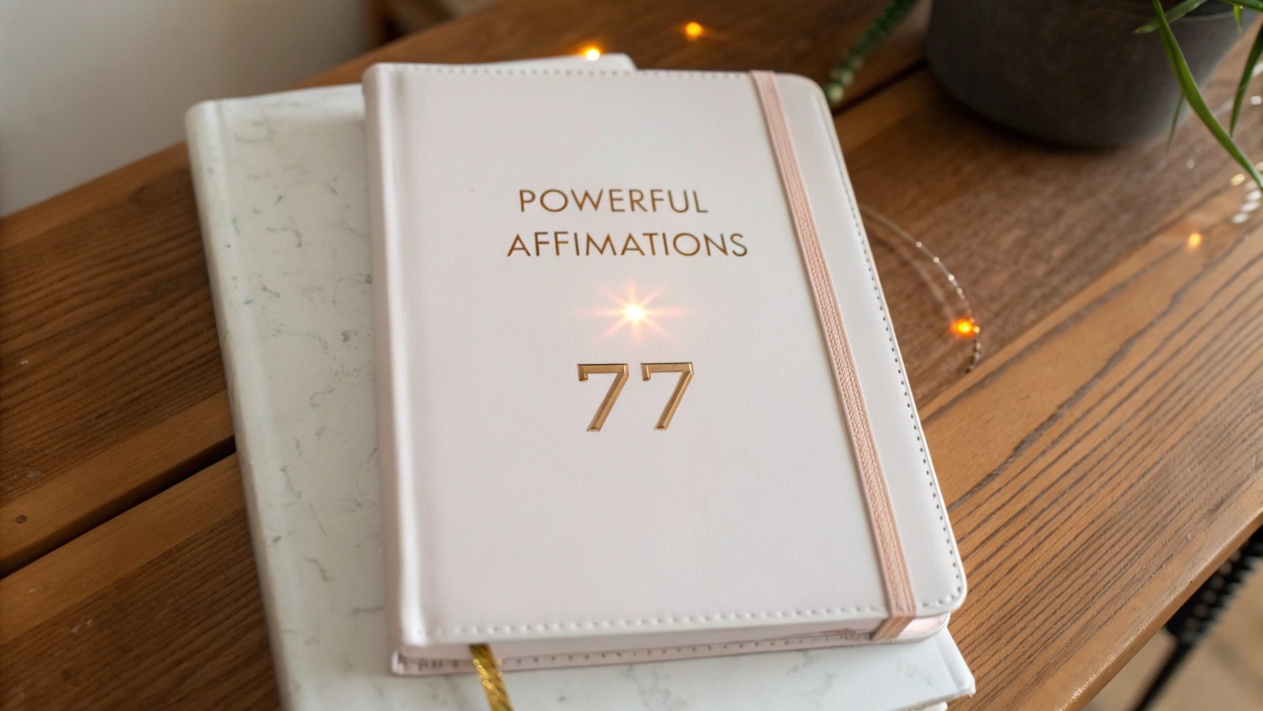 affirmation journal with '77 angel number' embossed in gold